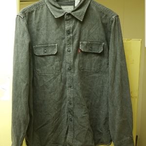 Vintage Levis Denim Button Up Shirt Black Distressed Cowboy Western Red Tab (XL)